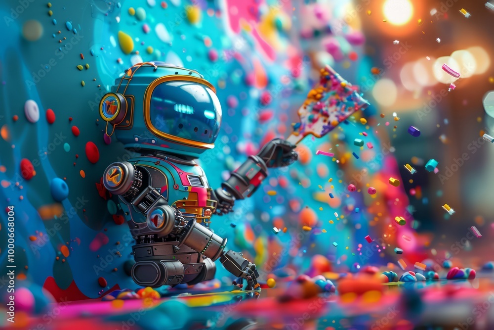 Creative Robot Artist Producing Digital Masterpiece Creative Robot Artist Producing Digital Masterpiece