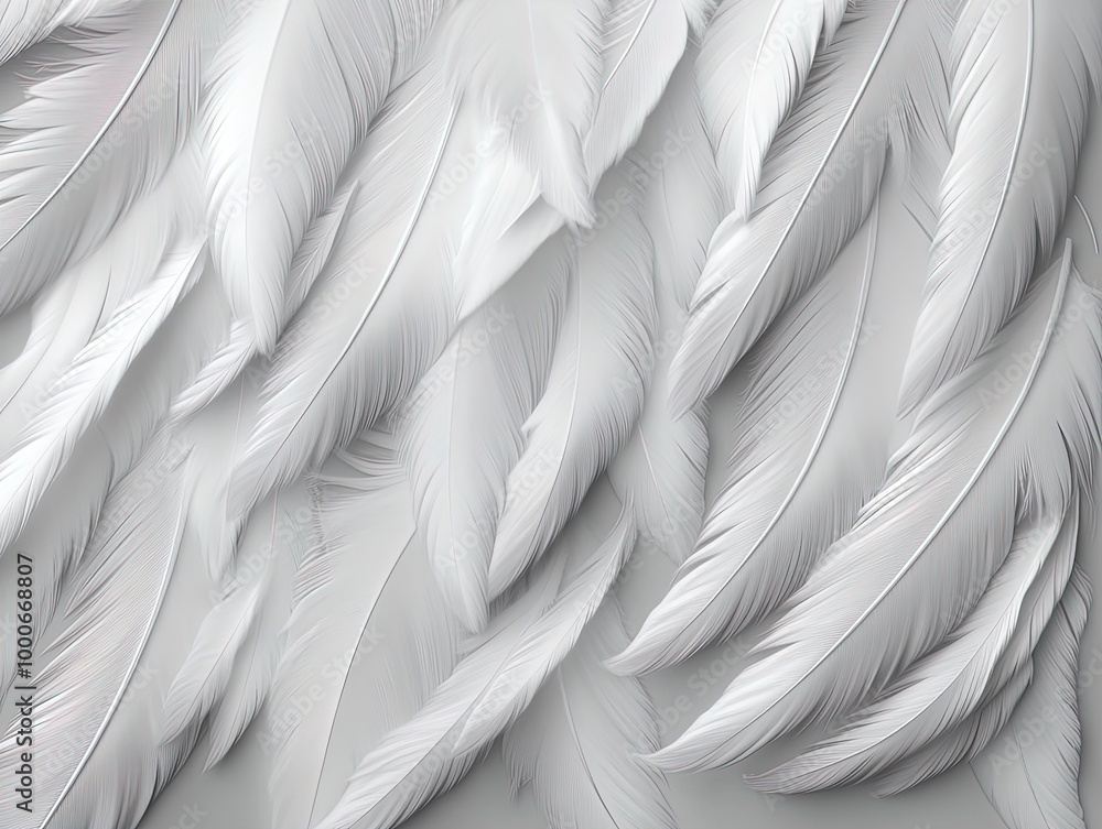 Fototapeta premium Elegant Feathery Bliss: A Serene Poster Design Showcasing Layered White Feathers for Calming Sports Interior Decor
