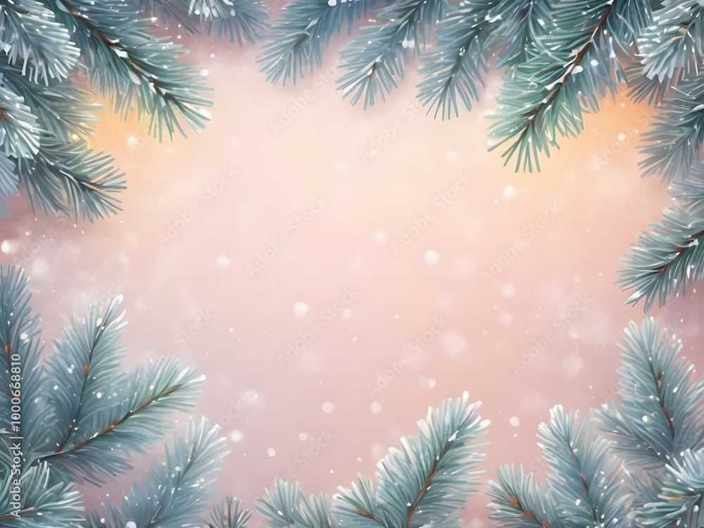 abstract pastel glow banner with realistic snow and fir tree branches illustration abstract pastel glow banner with realistic snow and fir tree branches illustration