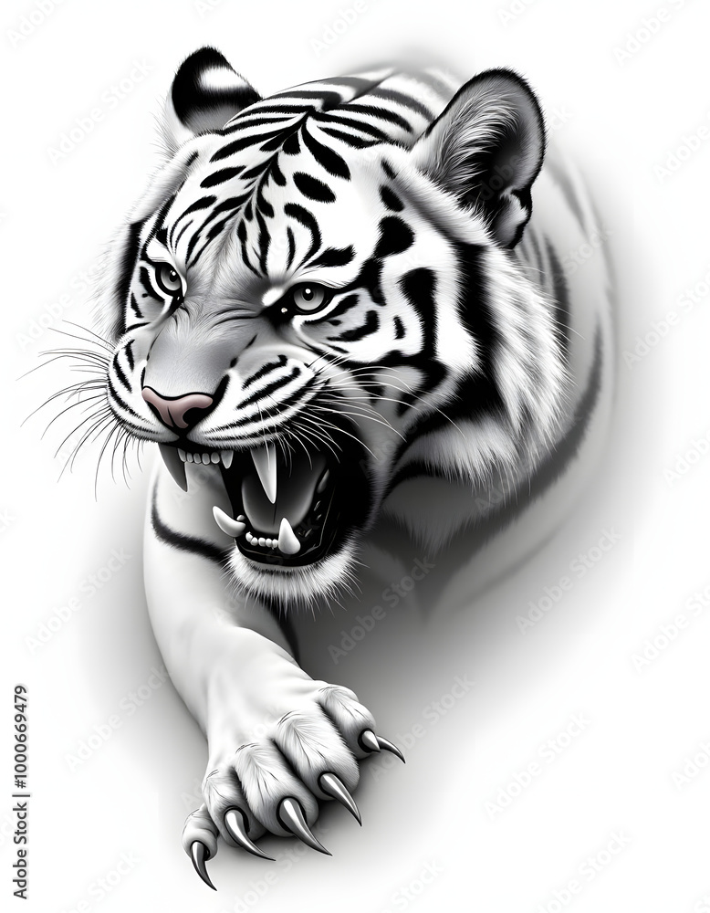 Fototapeta premium Tiger sketch with a fierce expression and sharp claws