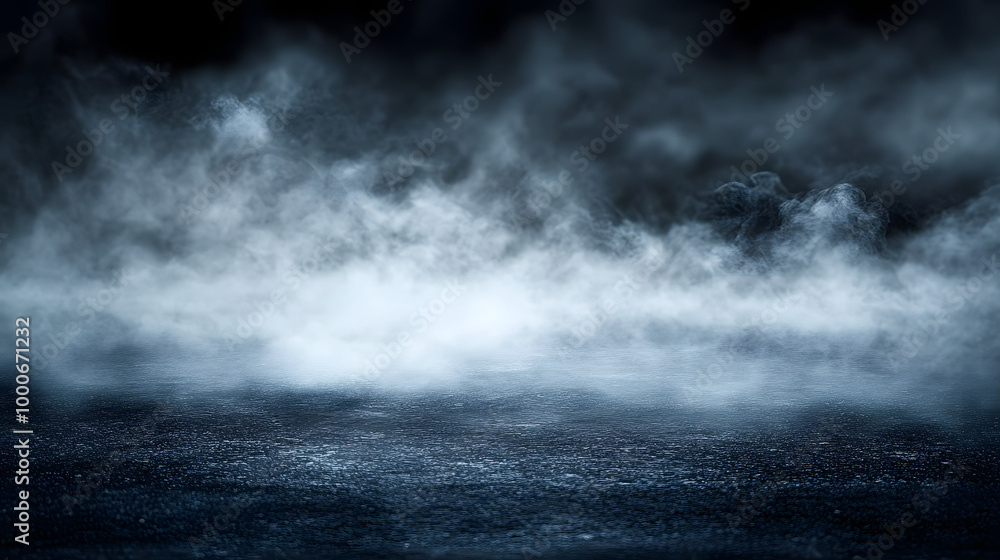 Fototapeta premium Smoke On Cement Floor With Defocused Fog In Halloween Abstract Background