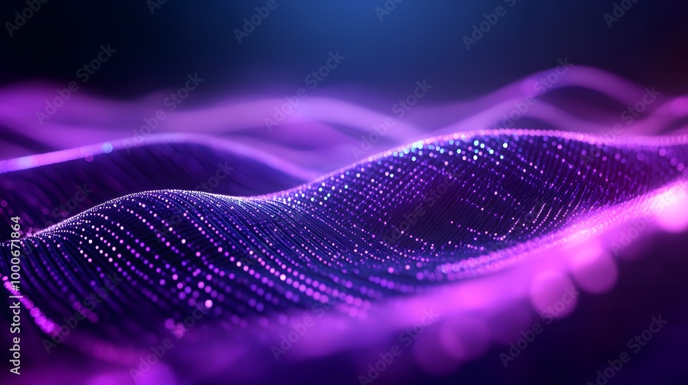 Digital Symphony: Purple Gradient Waves with Data Dots