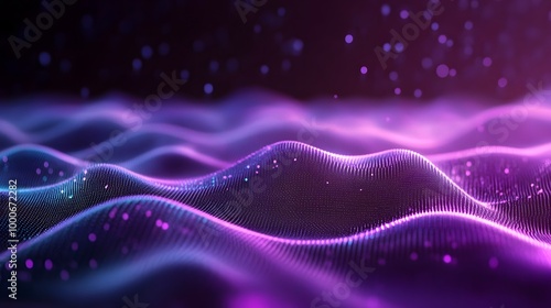 Digital Symphony: Purple Gradient Waves with Data Dots