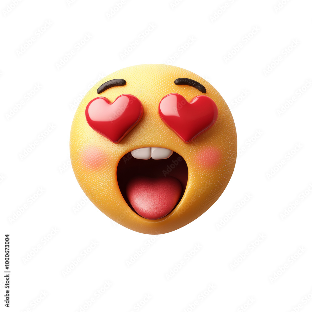 High-quality 3D illustration of a happy emoji with heart eyes, expressing love and excitement, isolated on a white background. High-quality 3D illustration of a happy emoji with heart eyes, expressing love and excitement, isolated on a white background.