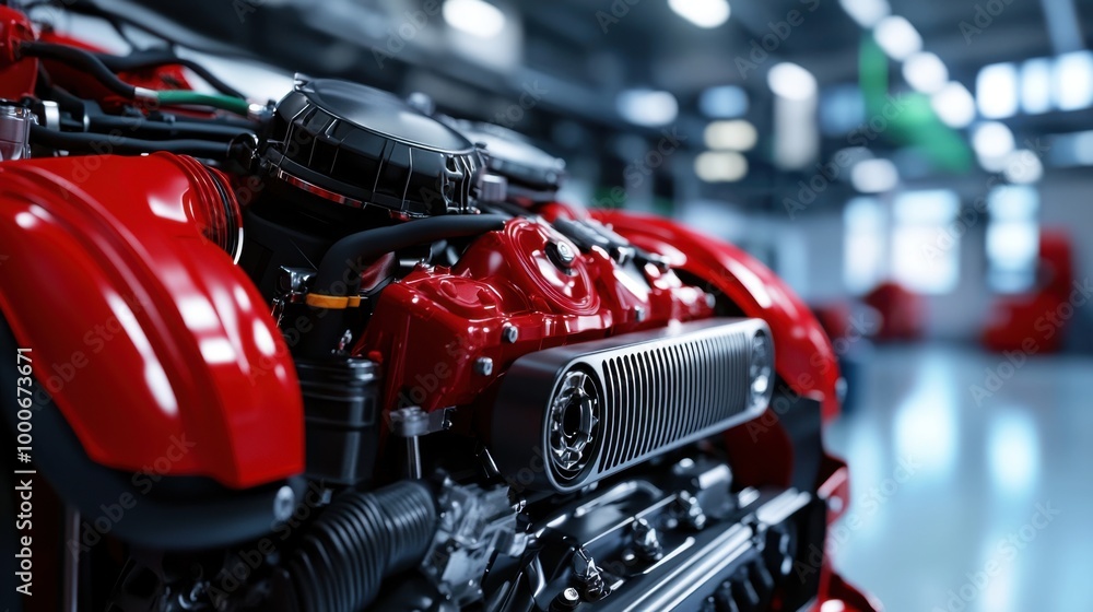 Vibrant Engine Close-Up in Tuning Space Vibrant Engine Close-Up in Tuning Space