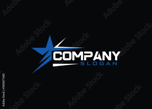 blue star company logo vector Illustration with black background