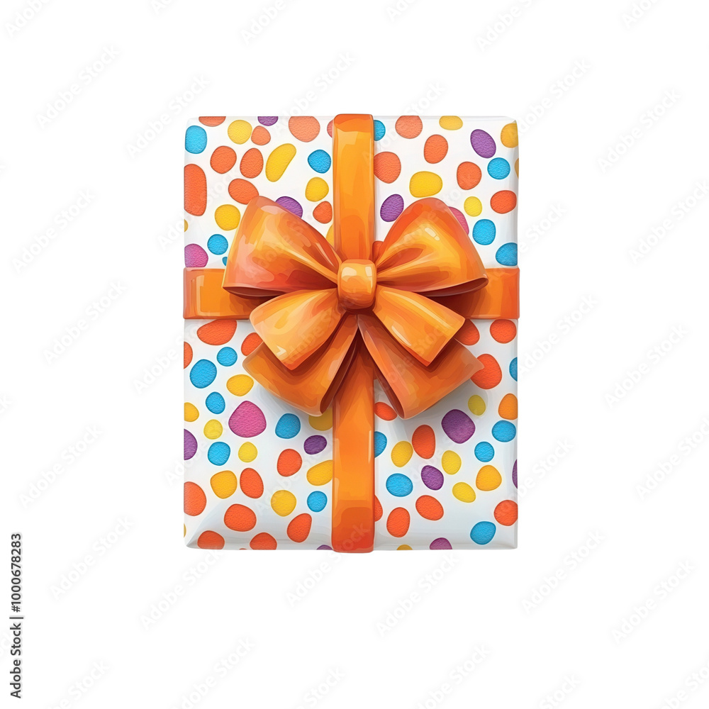 Colorful gift box with vibrant polka dots and an orange bow, perfect for celebrations and special occasions isolate on transparency background PNG.