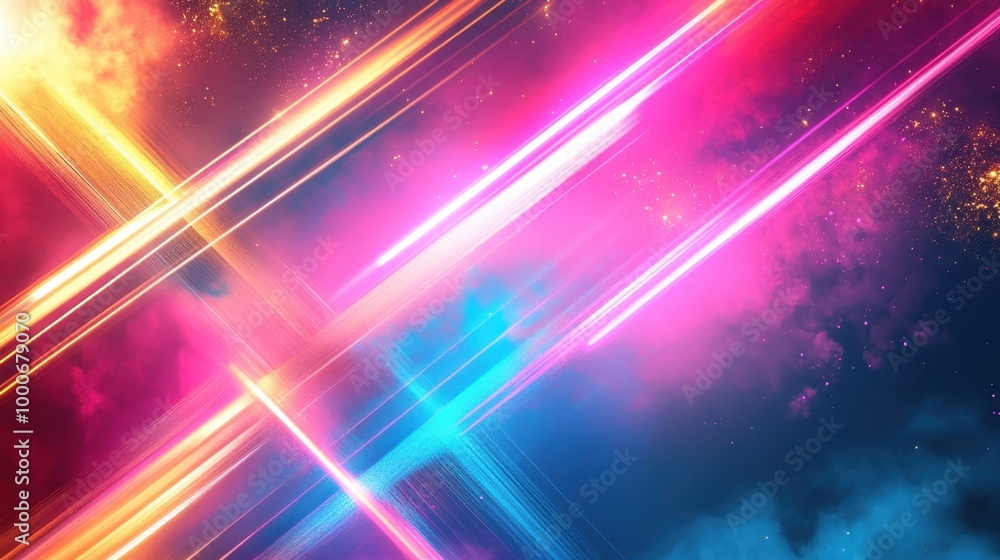 Obraz premium Vibrant Abstract Background with Neon Light Streaks and Colorful Cosmic Clouds