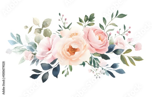 Watercolor flower clip art, white background, cute, simple design, illustration, watercolor, pastel colors