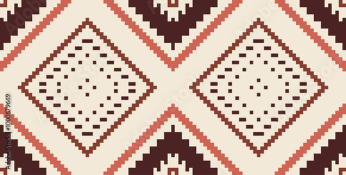 Ethnic Fabric Pixel Traditional Indian Melodic Patternfolk Embroidery, Aztec Geometric Ornament Print. Design for Carpet, Wallpaper, Clothing, Wrapping, Fabric