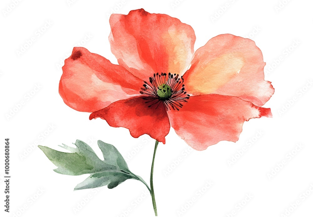 Naklejka premium Watercolor flower illustration isolated on a white background, simple watercolor clipart cutout,