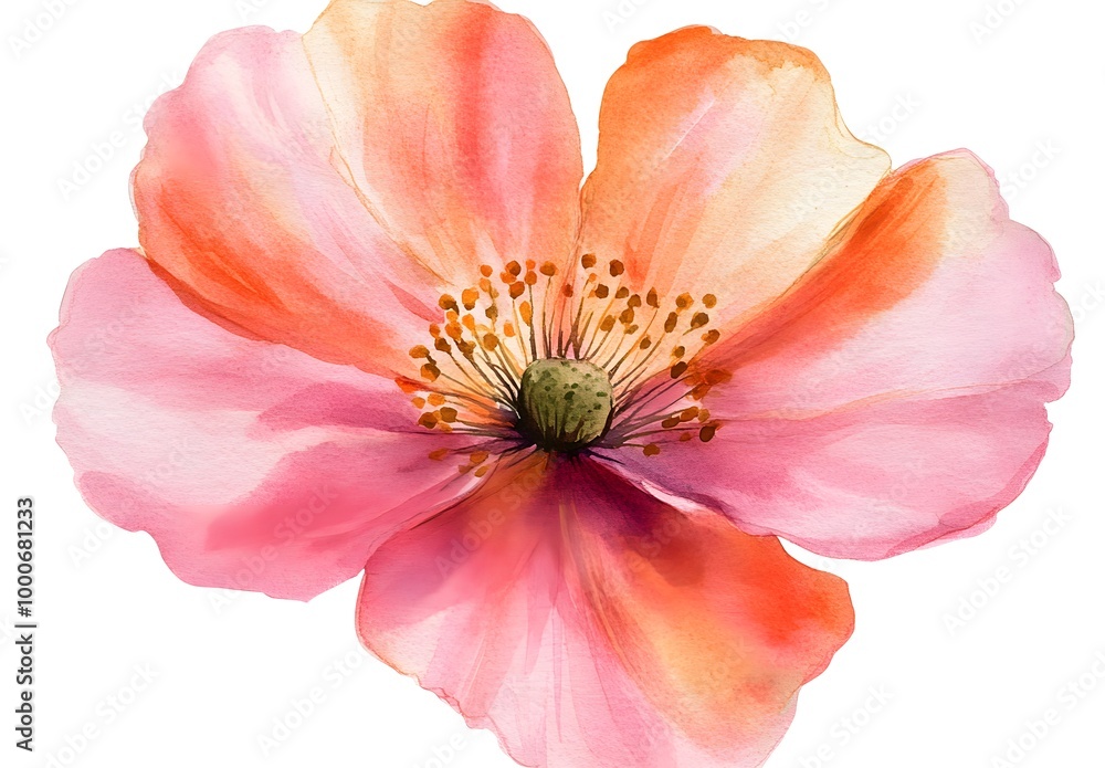 Fototapeta premium Watercolor flower illustration isolated on a white background, simple watercolor clipart cutout, 