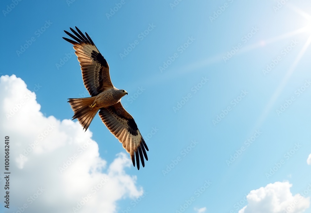 Fototapeta premium Freedom in Flight: High-Resolution Honey Buzzard Soaring - Panoramic Wildlife Photography Showcasing Raptor's Natural Habitat with Ultra-Wide Angle Lens