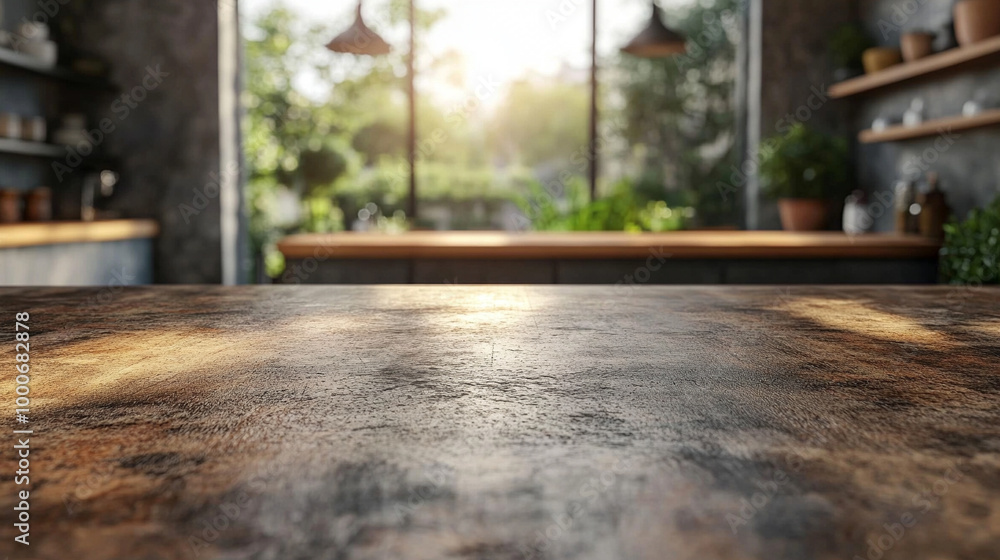 Obraz premium modern kitchen interior featuring sleek cabinetry and contemporary appliances, showcasing a minimalist design that emphasizes functionality and elegance, with a blurred background for depth