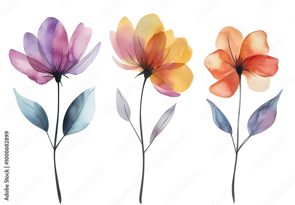Obraz premium Watercolor flower illustration isolated on a white background, simple watercolor clipart cutout,