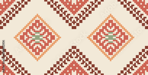 Ethnic Pattern Traditional Indian Melodic Patternfolk Embroidery, Aztec Geometric Ornament Print. Design for Carpet, Wallpaper, Clothing, Wrapping, Fabric