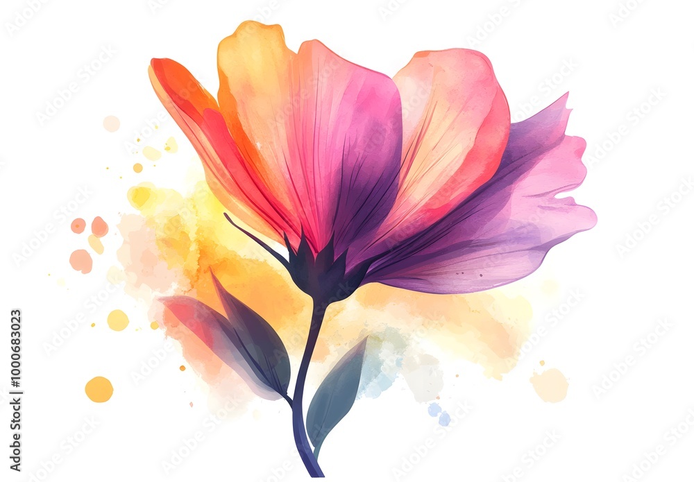 Watercolor flower illustration isolated on a white background, simple watercolor clipart cutout, Watercolor flower illustration isolated on a white background, simple watercolor clipart cutout,