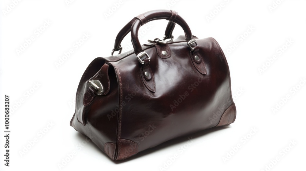 Gentleman bag in deep brown leather with metal clasps, centered on white background, perfect for business or casual use. Gentleman bag in deep brown leather with metal clasps, centered on white background, perfect for business or casual use.