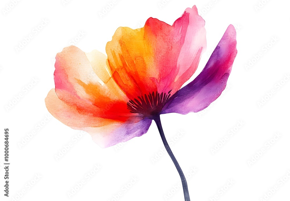 Watercolor flower illustration isolated on a white background, simple watercolor clipart cutout, Watercolor flower illustration isolated on a white background, simple watercolor clipart cutout,