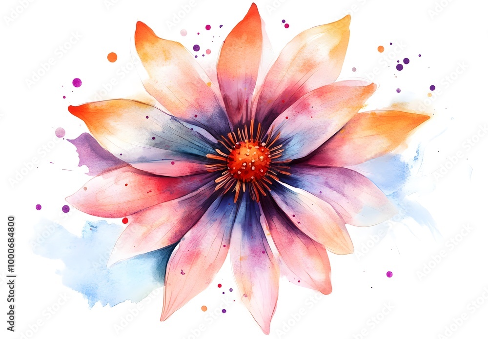Fototapeta premium Watercolor flower illustration isolated on a white background, simple watercolor clipart cutout, 