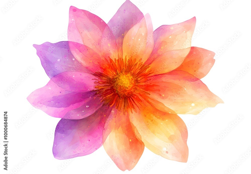 Watercolor flower illustration isolated on a white background, simple watercolor clipart cutout, Watercolor flower illustration isolated on a white background, simple watercolor clipart cutout,