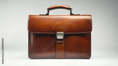 Wallpaper Mural Modern brown leather gentleman briefcase bag, isolated on white background, showing strong stitching and sleek silhouette. Torontodigital.ca