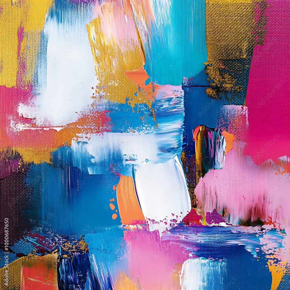 © Monirknn - Colorful modern artwork, abstract paint strokes, oil painting on canvas. Acrylic art, artistic texture. Brush daubs and smears grunge background