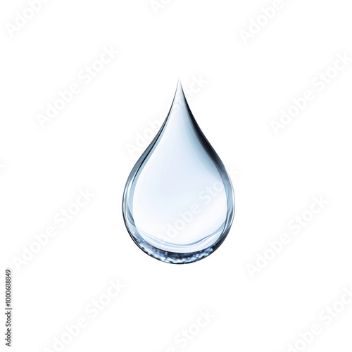 Single water droplet, clear and shiny on white isolated background. transparent background.