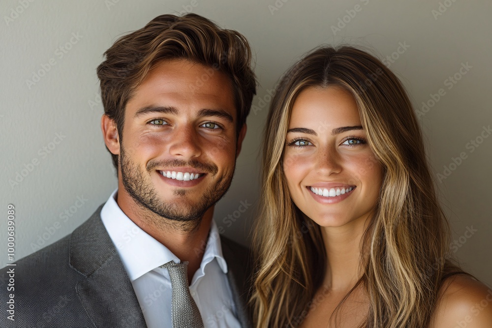 Successful Business Partnership - European businessman and woman shaking hands with smiles on isolated background Successful Business Partnership - European businessman and woman shaking hands with smiles on isolated background