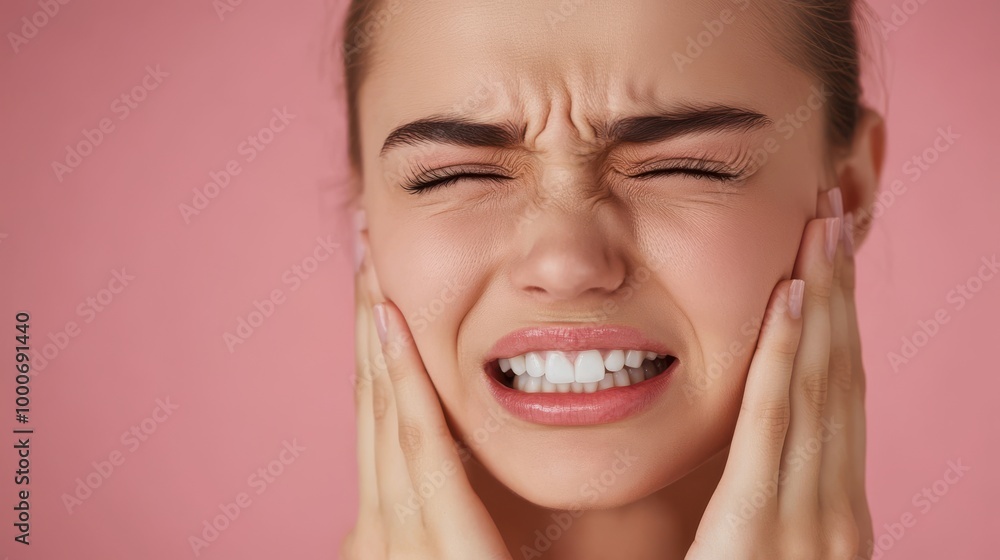 Woman in Pain Holding her Face with a Grie Expression Woman in Pain Holding her Face with a Grie Expression