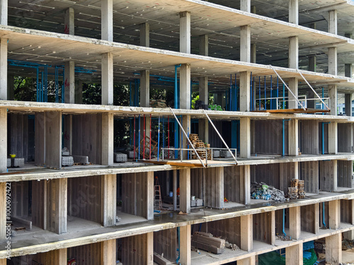 A new modern multi-storey residential building under construction