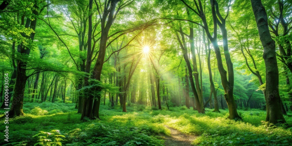 Lush green forest filled with sunlight and vibrant foliage, Summer, forest, trees, nature, sunlight, lush, green, vibrant Lush green forest filled with sunlight and vibrant foliage, Summer, forest, trees, nature, sunlight, lush, green, vibrant