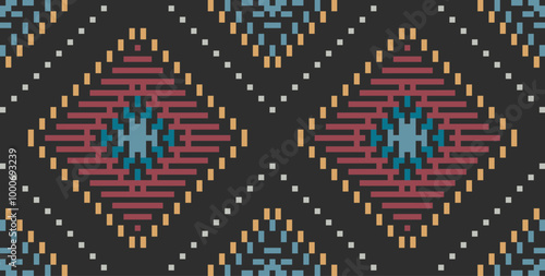 Aztec Pixel Ethnic Pattern Shirtfolk Embroidery, Aztec Geometric Ornament Print. Design for Carpet, Wallpaper, Clothing, Wrapping, Fabric
