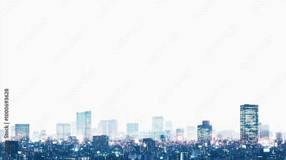 Fototapeta premium City skyline with a bright, overcast atmosphere.