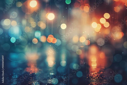 Colorful Bokeh Lights and Rainy Reflections Creating a Dreamy Urban Night Photography Scene

