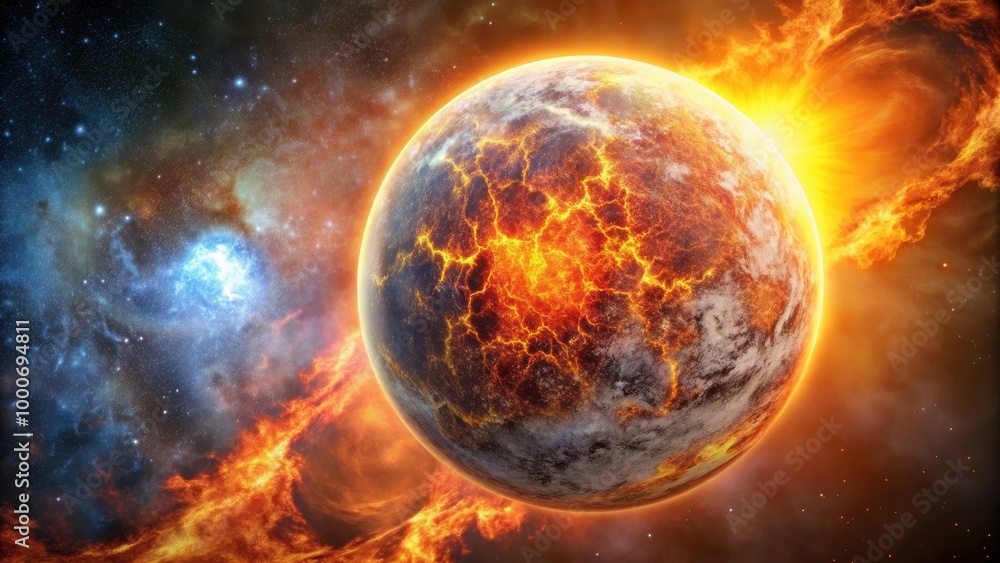 Giant planet with intense heat melting Earth's surface, earth, heat, giant planet Giant planet with intense heat melting Earth's surface, earth, heat, giant planet