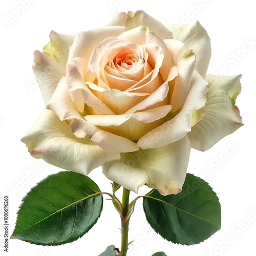 Single white rose isolated on white and transparent background
