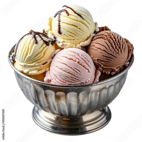 Ice cream in a bowl isolated on white and transparent background