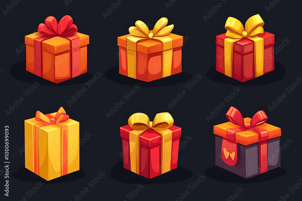 A collection of colorful gift boxes with bows, ideal for festive occasions. A collection of colorful gift boxes with bows, ideal for festive occasions.