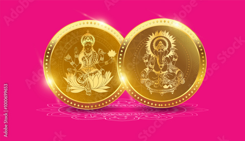 Maa Lakshmi and god Ganesha Dhanteras gold coins.