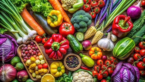 A vibrant assortment of fresh, organic vegetables showcasing a healthy superfood selection for vegetarian and vegan diets