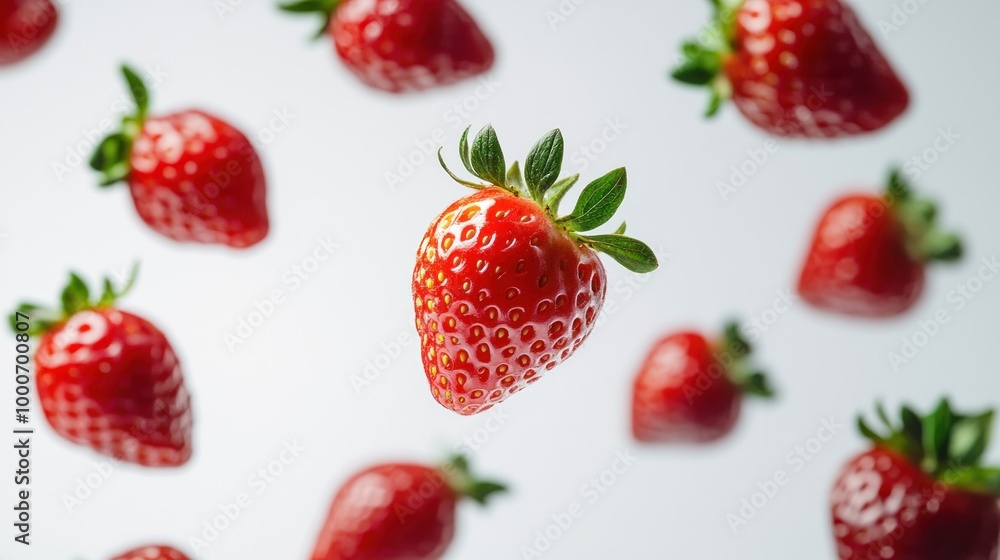 Fresh Red Strawberries Suspended in Air Fresh Red Strawberries Suspended in Air