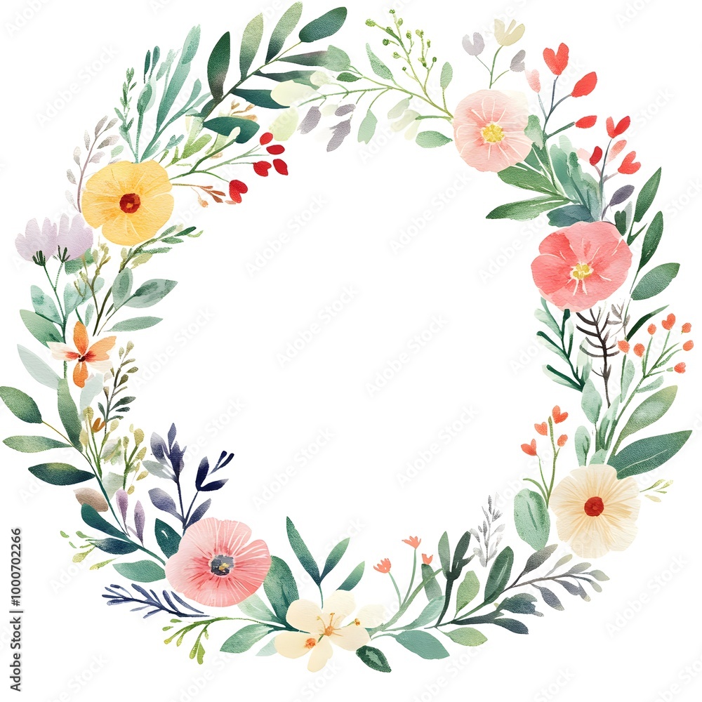 Watercolor wildflower wreath, in dark red and light beige, on a white background. Clipart Watercolor wildflower wreath, in dark red and light beige, on a white background. Clipart