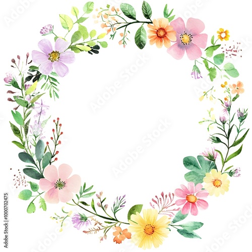 Watercolor wildflower wreath, in dark red and light beige, on a white background. Clipart