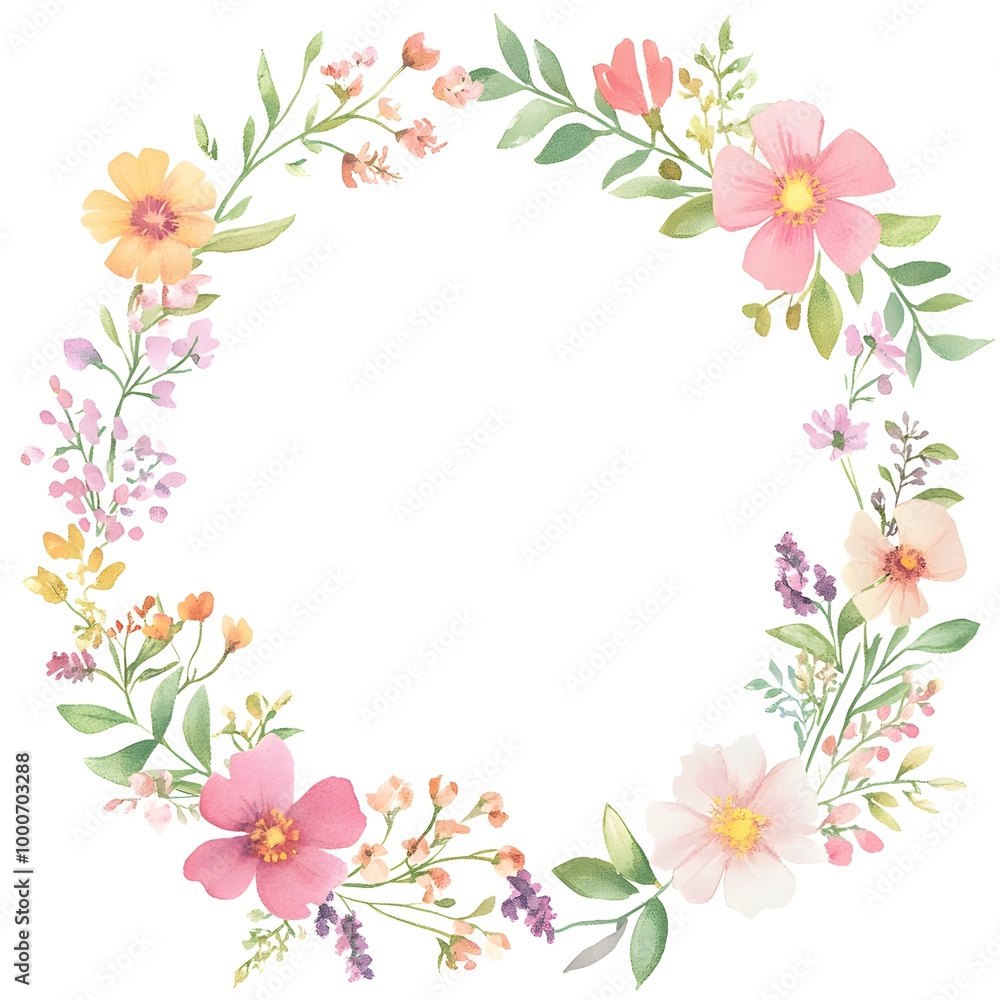 custom made wallpaper toronto digitalWatercolor wildflower wreath, clipart, white background, white space, clean lines, red and dark beige