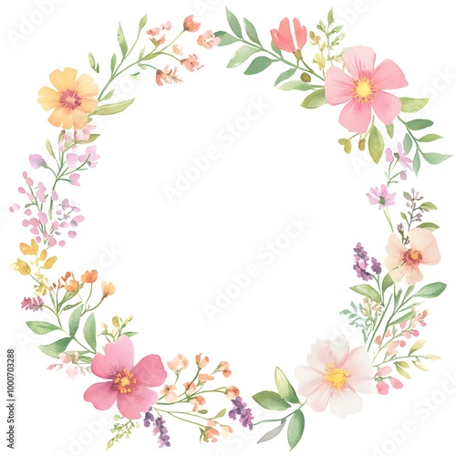 Watercolor wildflower wreath, clipart, white background, white space, clean lines, red and dark beige