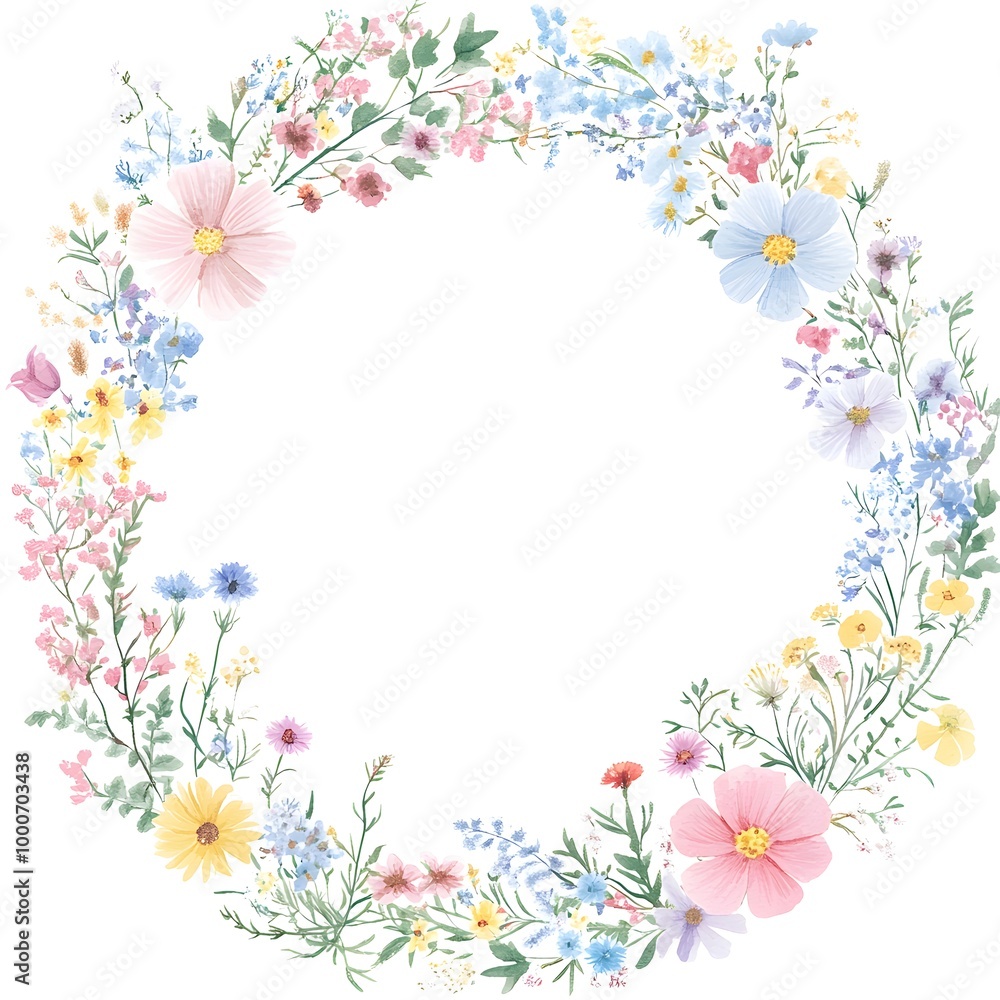 Watercolor wildflower wreath, clipart, white background, white space, clean lines, red and dark beige Watercolor wildflower wreath, clipart, white background, white space, clean lines, red and dark beige