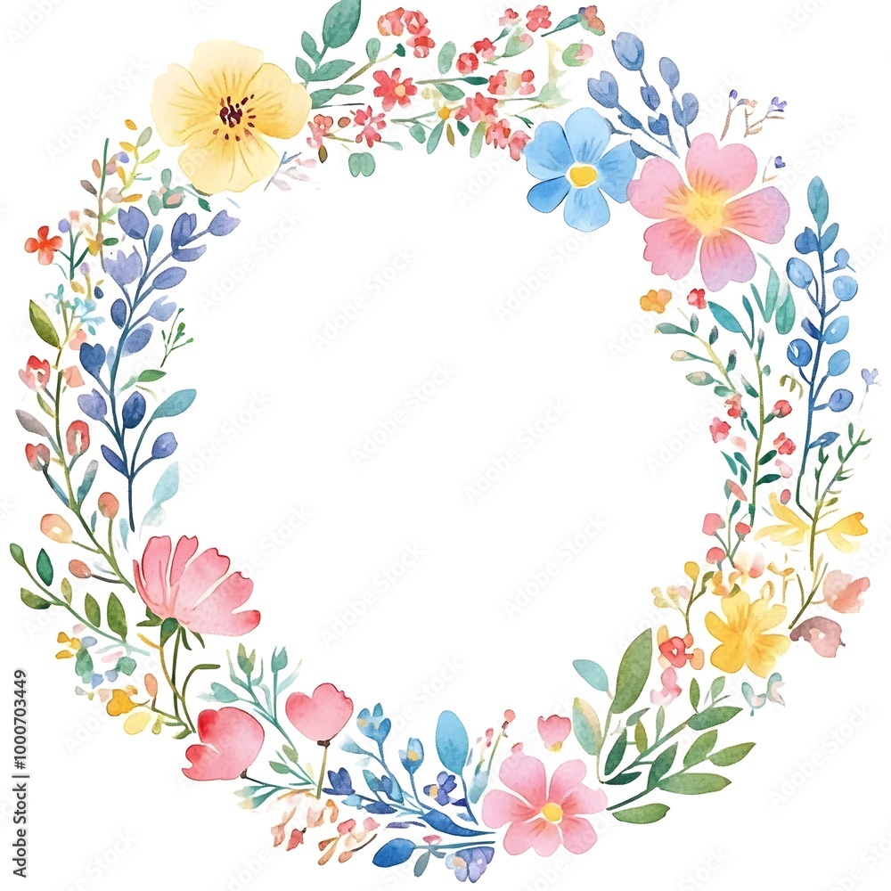 Watercolor wildflower wreath, clipart, white background, white space, clean lines, red and dark beige Watercolor wildflower wreath, clipart, white background, white space, clean lines, red and dark beige