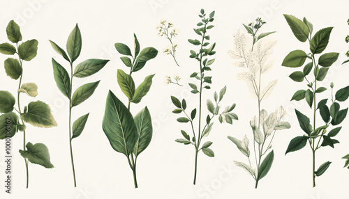 Hand-drawn vintage illustrations of different plant species, paired with soft, muted colors for a calming and artistic vibe