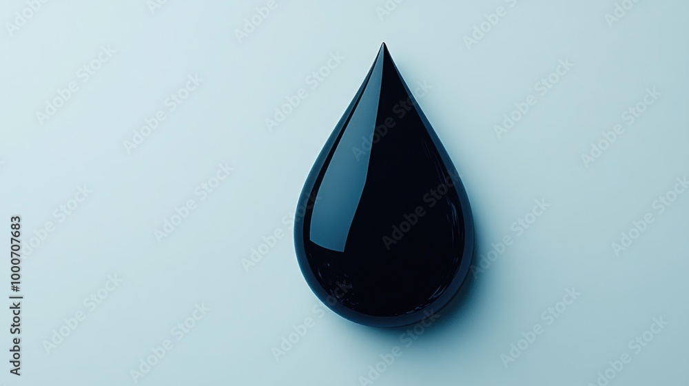 Glossy black droplet on a light blue background Glossy black droplet on a light blue background